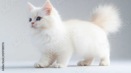 Fluffy White Kitten with Blue Eyes Isolated. Generative AI photo