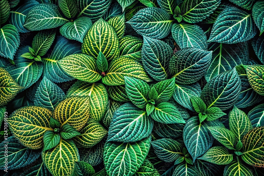 Fototapeta premium Lush Green Foliage Texture Abstract Photography, Botanical Close-up, Nature Art