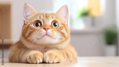 Wallpaper Mural Adorable Ginger Cat Lying on Table Looking Curious. Generative AI Torontodigital.ca