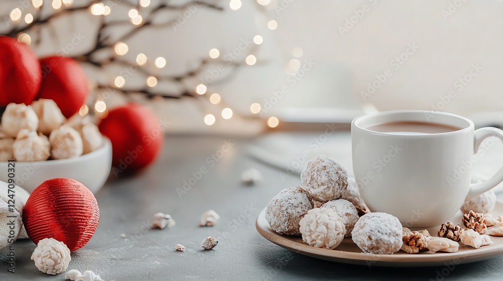 Creative stilllife with red lanterns and traditional New Year delicacies, elegant and detailed Creative stilllife with red lanterns and traditional New Year delicacies, elegant and detailed