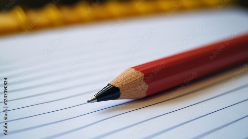 Close-up of a Red Pencil on Lined Paper Close-up of a Red Pencil on Lined Paper