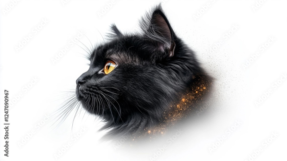 Obraz premium Majestic Black Cat with Sparkling Orange Eyes. Generative AI