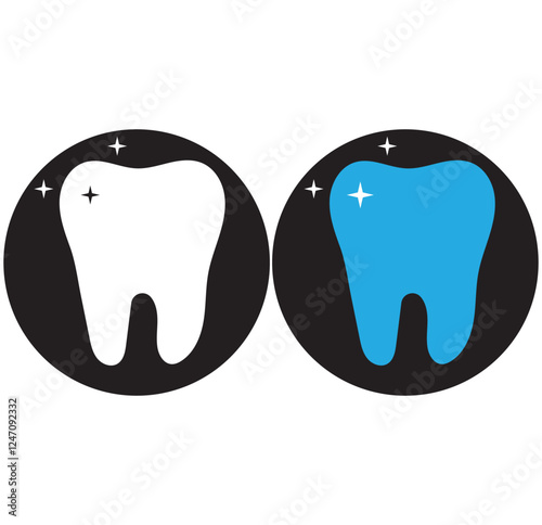 Tooth icon. Dental clinic logo. Human teeth vector illustration. Blue dentistry logotype. Oral hygiene concept. Dentist sign. 