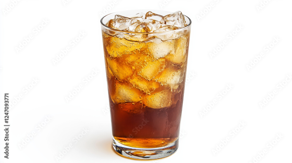A glass filled with refreshing lemon lemonade and ice, isolated against a white background A glass filled with refreshing lemon lemonade and ice, isolated against a white background