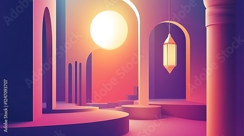 Serene Sunset Scene in Architectural Space