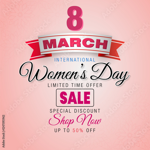 Holiday design, background with handwriting texts for International Women's day, sales and commercial event; Vector illustration.