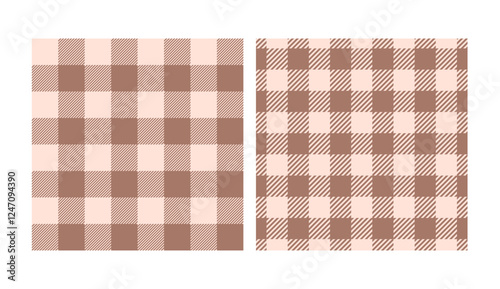 Brown Buffalo check seamless pattern set. Trendy color of 2025 checkered plaid texture. Geometric square fabric print.