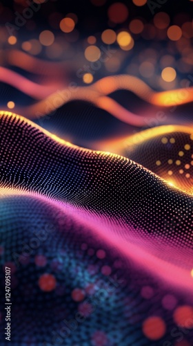 Bold abstract artwork featuring vibrant colors and flowing patterns in a whim...