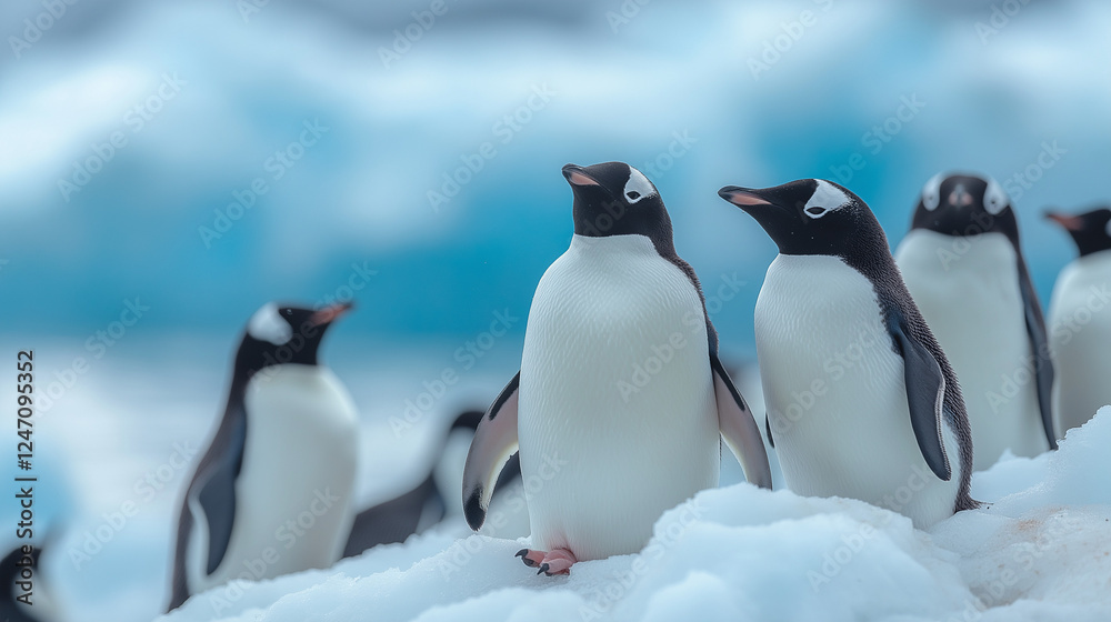 Obraz premium Group of Penguins Huddling Together on an Icy Surface