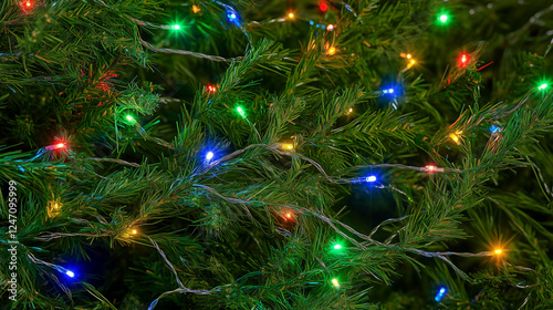 Primer plano de luces de navidad en un árbol 