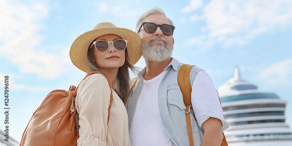 Obraz premium Happy Couple on Cruise – Enjoying Vacation Time Together