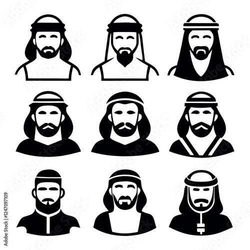 Vector Illustration of Diverse Arab Men in Traditional Attire