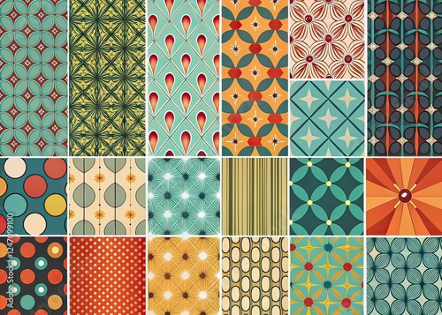 Mid-Century Modern Atomic Age Wallpaper Seamless Patterns - Low Light Photography