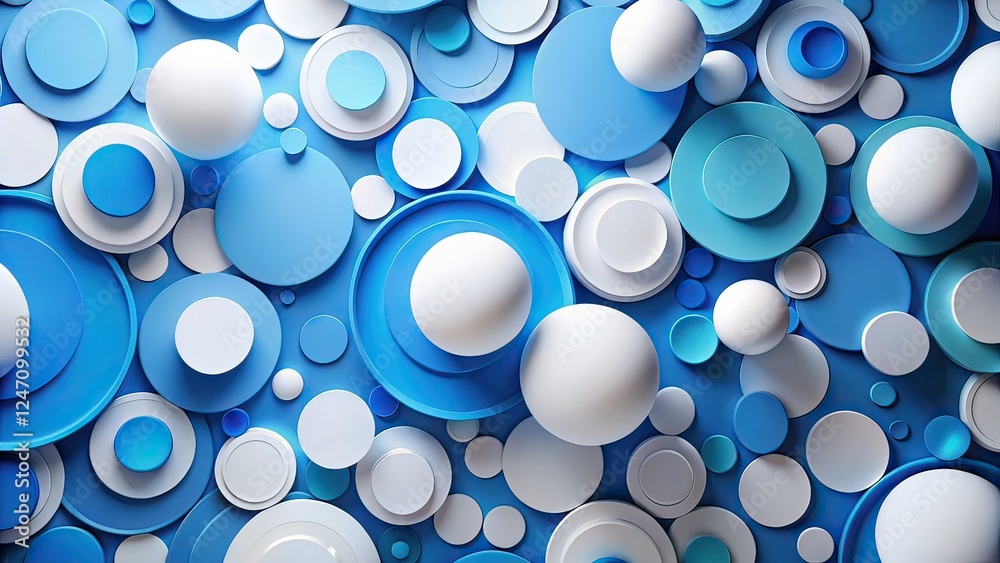 Minimalist Abstract Geometric Circles White Blue Background
