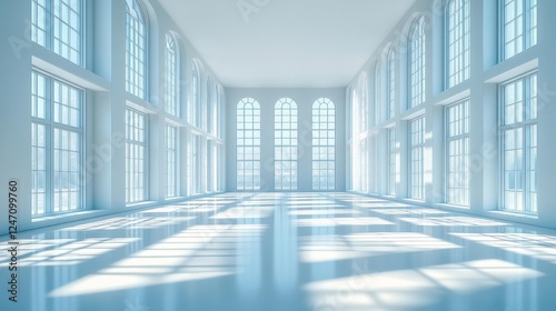 Spacious Room with Large Arched Windows. Generative AI photo