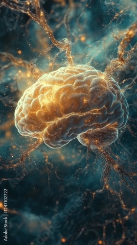 Brightly glowing brain illustration showcasing neural connections and vibrant...