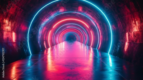 Pink Neon Lights and Reflective Bubbles in Dreamy Setting. Generative AI