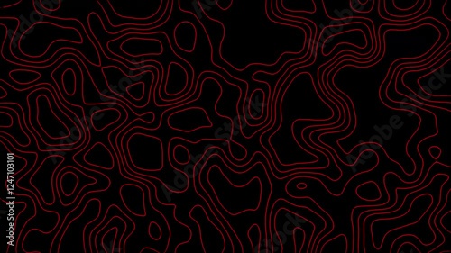 Red Topographic Wavy Line Background Animation Black Screen