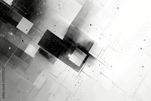 Abstract geometric design in shades of black and gray with splashes of white