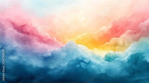 Colorful Abstract Clouds Watercolor Painting Background. Generative AI