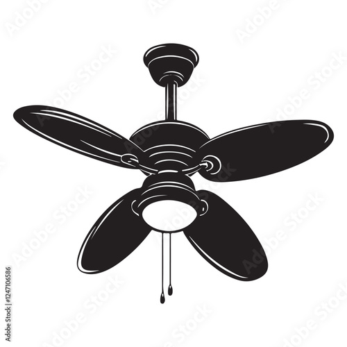 Black Ceiling Fan Icon – Minimalist Vector Illustration