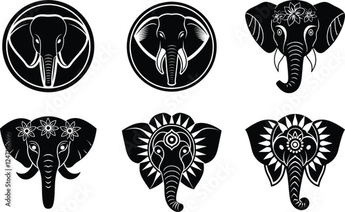 vector set of  elephant tattoo
