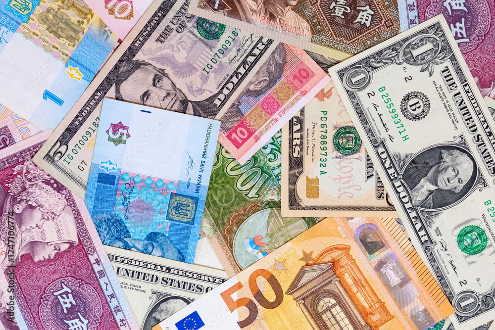 Background of various paper banknotes from around the world. Background of various paper banknotes from around the world.