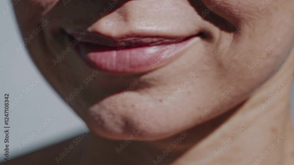 Close-Up View of Soft Lips with Natural Makeup and Light Reflection Close-Up View of Soft Lips with Natural Makeup and Light Reflection