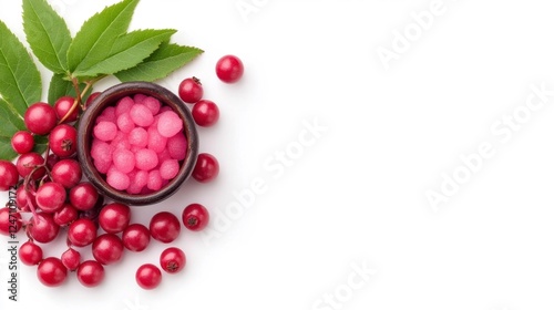 Fresh Red Berries with Green Leaves Isolated. Generative AI photo