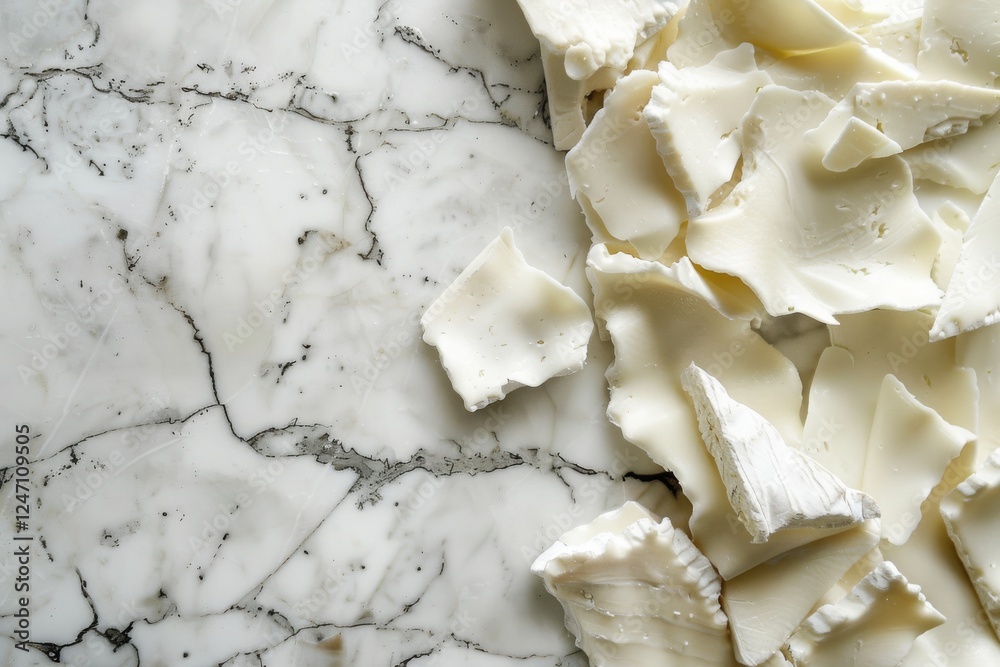 White chocolate pieces on marble surface White chocolate pieces on marble surface