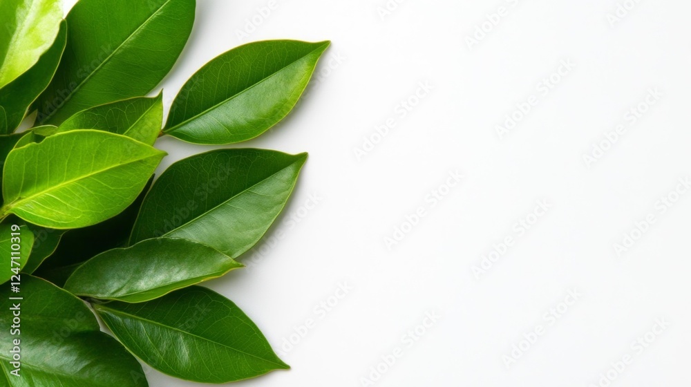 Fototapeta premium Vibrant Green Leaves on a Pure White Background. Generative AI