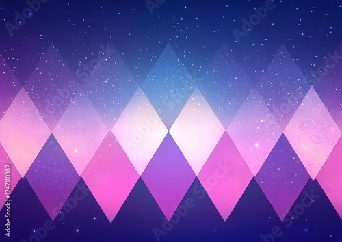 This abstract geometric pattern features vibrant colors and a starry background creating a mesmerizing visual effect.