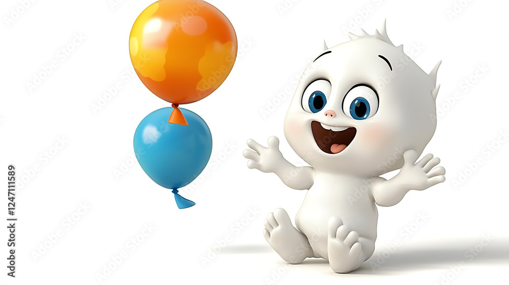 Obraz premium A cartoon baby is holding a blue and orange balloon. generated using AI