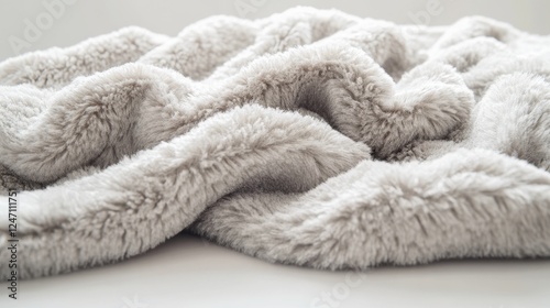 Close-up of a soft, plush throw blanket on a white surface. Great for promoting cozy home accessories or seasonal decor.