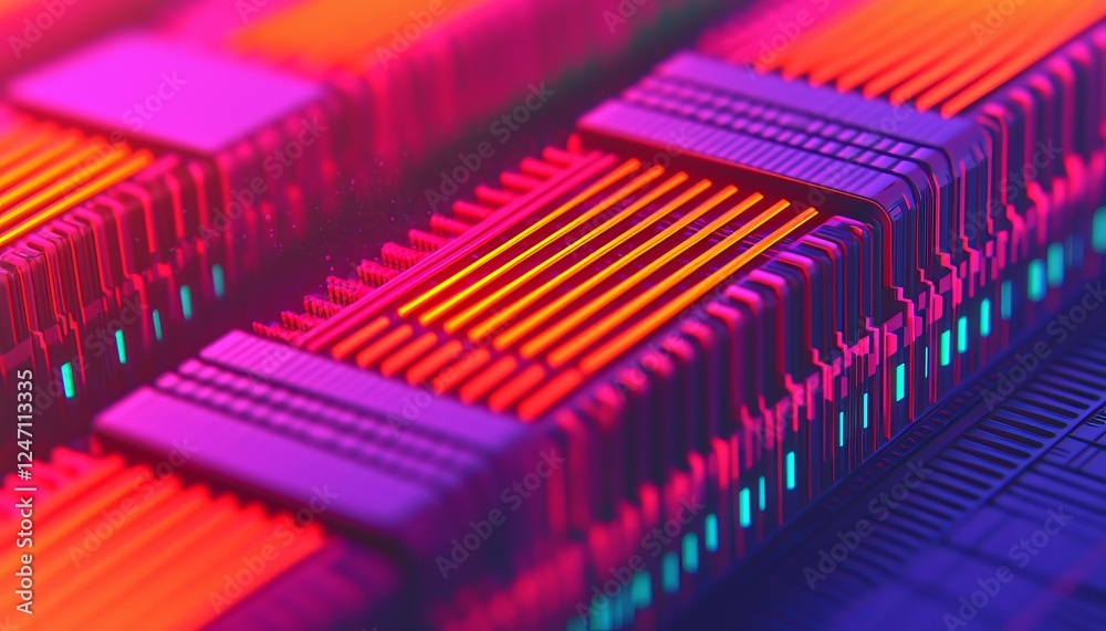 This vibrant abstract image showcases colorful circuit board components with a futuristic technological design. This vibrant abstract image showcases colorful circuit board components with a futuristic technological design.