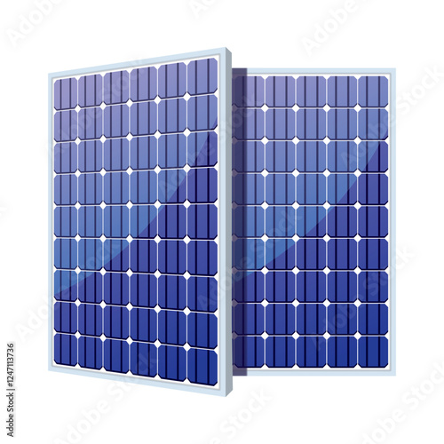 High-Quality Vector Illustration of Dual Blue Solar Panels on White Background for Renewable Energy and Sustainable Technology Concepts