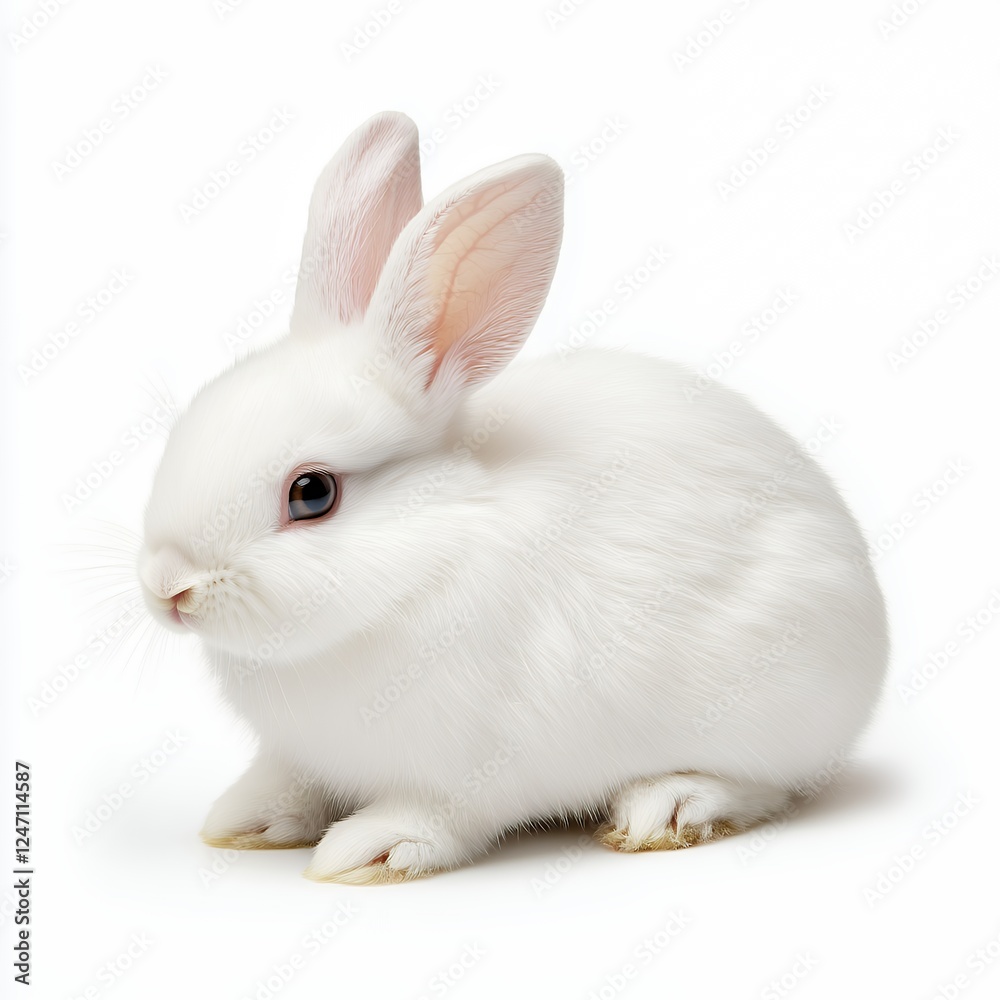 Adorable White Fluffy Bunny Rabbit Sitting on a Clean White Background, Perfect for Easter or Springtime Projects Adorable White Fluffy Bunny Rabbit Sitting on a Clean White Background, Perfect for Easter or Springtime Projects