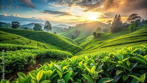 Minimalist Tea Plantation Wayang Windu Pangalengan, West Java, Indonesia - AI Photo photo