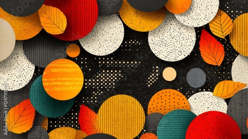 Colorful abstract circles and leaves create a vibrant and artistic background for various creative projects and designs.
