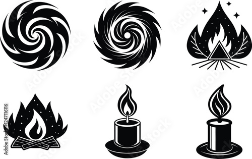 Tribal Fire Flame Tattoo Designs Six Black vector illustration