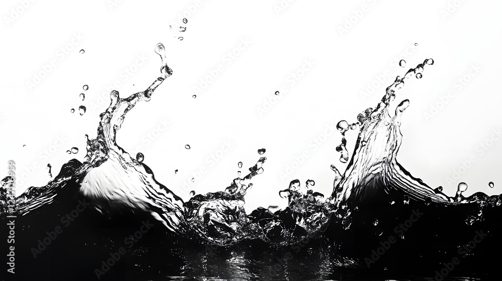 Dramatic and dynamic black and white image capturing the powerful and chaotic movement of a water splash The image showcases the energy force and fluid motion of water in an abstract and manner Dramatic and dynamic black and white image capturing the powerful and chaotic movement of a water splash The image showcases the energy force and fluid motion of water in an abstract and manner