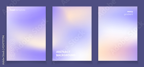 Abstract wavy violet liquid background card set with gradient mesh. Blurred fluid colorful background. Modern design template for web covers, ad banners, posters, brochures etc