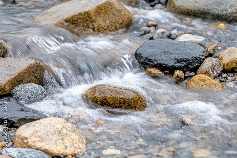 A serene stream flows over smooth stones, creating a tranquil scene in nature. A serene stream flows over smooth stones, creating a tranquil scene in nature.
