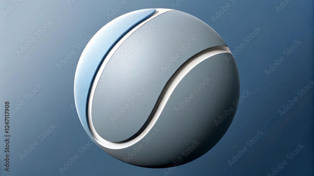 A spherical object with sleek, curved lines stands against a blue background reminiscent of a futuristic tennis ball.The design is minimalist, emphasizing smooth surfaces and a subtle color palette.AI A spherical object with sleek, curved lines stands against a blue background reminiscent of a futuristic tennis ball.The design is minimalist, emphasizing smooth surfaces and a subtle color palette.AI