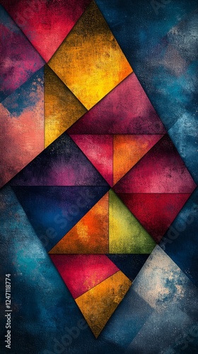 Colorful geometric shapes blend together with sparkling facets in a vibrant d...