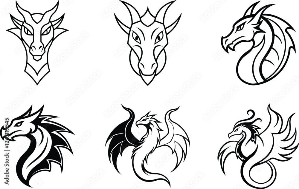 Dragon and Sea Serpent Tattoo vector illustration