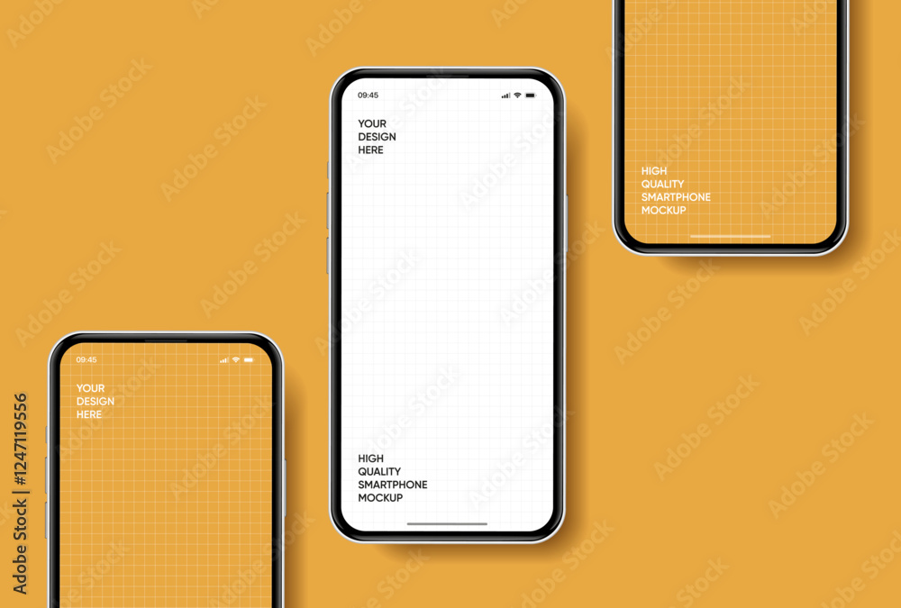 Realistic smartphone mockup. Mobile phone vector with isolated on white background. Device front view. 3D mobile phone with shadow. Realistic, high quality smart phone mockup for ui ux presentation.