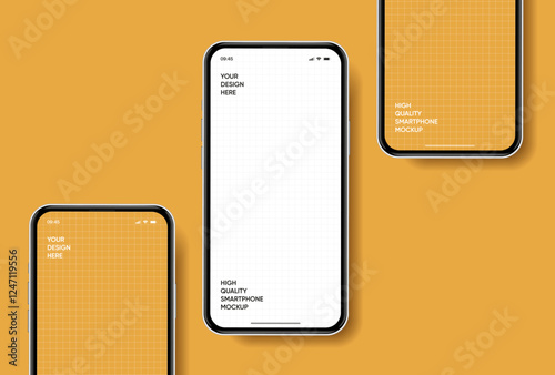 Realistic smartphone mockup. Mobile phone vector with isolated on white background. Device front view. 3D mobile phone with shadow. Realistic, high quality smart phone mockup for ui ux presentation.