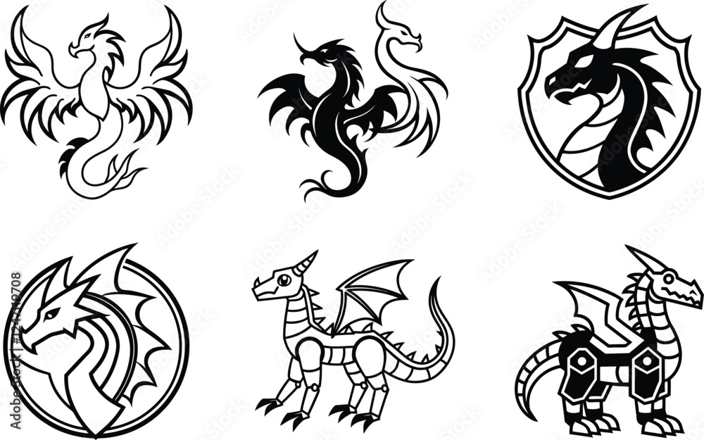 Fototapeta premium Dragon and Sea Serpent Tattoo vector