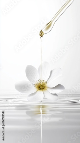 Essential oil dripping serene white flower